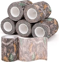 Aged Wood Camo Wrap Tape, 6 Roll Adherent Camouflage Multi-Functional Tan Bandage for Outdoor Milita