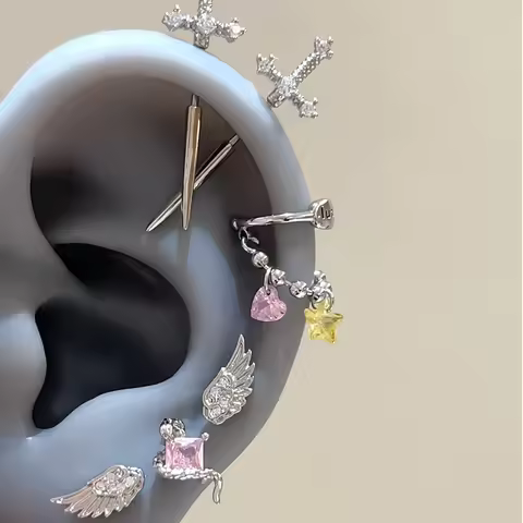 1 Pcs Excalibur Demon Sword Ear Studs, Surgical Steel Wing Helix Conch Ear Piercing Jewelry, Anti-al