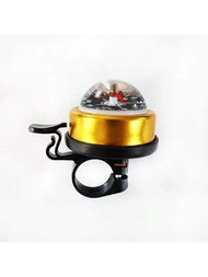1入黃色指南針自行車鈴,帶指南針的自行車喇叭,鋁合金喇叭,適用於把手直徑21-23mm