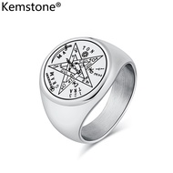 Kemstone thép không gỉ Hebrew năm cánh sao Nhẫn nam bạc mạ vàng nhẫn đen trang sức