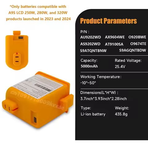 for LG A9S LCD Vacuum Cleaner Replacement Battery 5000mAh Compatible with O9884GE O9884TE O9884WE O9