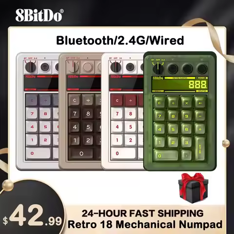 8BitDo Retro 18 Mechanical Numpad Compatible for Windows/Android 2.4G USB-C Support Calculator Mode 