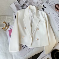 Short Suit Jacket Women Double Breasted Lapel Fashion White Blazer Jacket Spring Loose High Quality Blazers Coat Female