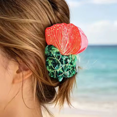 1 piece personalised hawaiian red Ohiatree pohutukawa flower hair claw