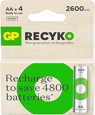 GP Batteries ReCyko 2600 AA Pen Ni-MH Rechargeable Battery, 1.2 Volt, Card of 4