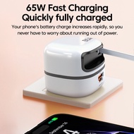 65W Fast Charger USB Type C Phone Charger With Retractable Type C Cable Fast Charging Wall Charger A