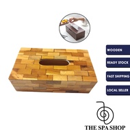 Bricks Design Wooden Tissue Box [ L-24.5cm x W-12.5cm x H-8cm