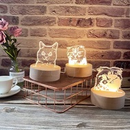 貓 小夜燈 客製化 床頭燈 木頭燈 北歐 寵物 貓 狗 情侶 手繪