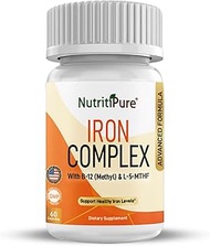 Iron Complex Supplement with Carbonyl Iron 27 mg, Vitamin C, B-6, B-12 (Methyl), L-5-MTHF(Quatrefoli