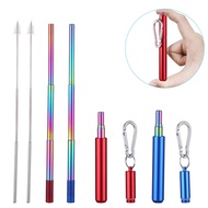 304 Stainless Steel Telescopic Rainbow Straw Portable Straw Travel Reusable Collapsible Metal Drinking Straw Brush