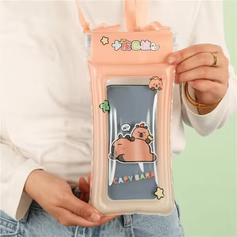 Transparent Waterproof Mobile Phone Bag PVC Touch Screen Hanging Neck Phone Bag Underwater Dry Carto