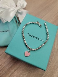 Tiffany ＆ Co. Return to Tiffany Braclet (Pink heart)  純銀粉紅色琺瑯心形珠手鍊 (有跟紙袋)(情人節禮物)