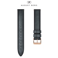 August Berg Black Leather Rose Gold Buckle Watch Strap