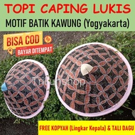 (COD) Topi Caping Motif Batik Kawung Yogyakarta / Caping Petani Lukis Batik FREE Tali Dagu