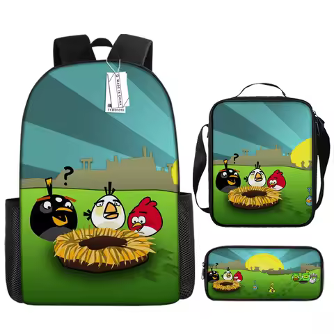 Backpack Angry Birds Luxury Novelty Peculiar Cool Angry Birds 3D Print 3pcs/Set pupil School Bags La