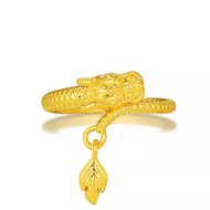 Pure 999 24K Yellow Gold Men Women 3D Lucky Dragon Tail Ring Us Size:4-9