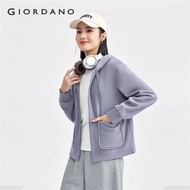 GIORDANO Women Fleece Jacket New Style Polar Fleece Zipper Jacket Patch Pocket Hooded Casual Jacket