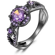 MAIHAO Fashion Rings White Fire Opal CZ Fashion Round Purple Amethyst Ring Women's 10KT Black Gold F