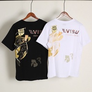 Evisu2024 Summer New Style God of Fortune Short-Sleeved T-Shirt Men Women Loose Printed Half-Sleeve Casual Couple Style Pure Cotton Round Neck Short T KX3G