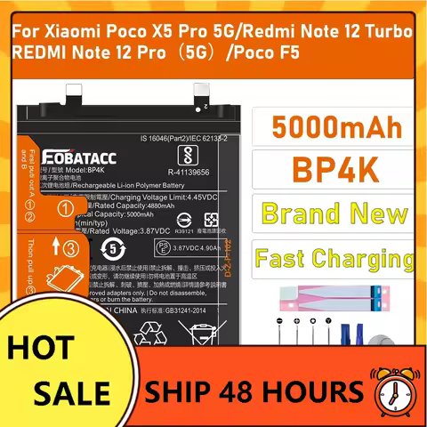 100% New Original Battery BP4K For Xiaomi Poco X5 Pro 5G/REDMI Note 12 Pro（5G）/Poco F5 /Redmi Note 1