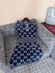 👏Gucci 深藍色提花針織polo領連身裙 全實拍📸📸100% new🎁 連衣裙 短裙 洋裝 dress、Mini-abito in maglia jacquard 、生日禮物 gift 女裝 免運