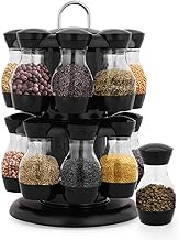 zaizai Spice Carousel Rotatable Spice Rack, ABS Plastic Spice Stand Spice Jar Shelf, Black, 10x18.5x