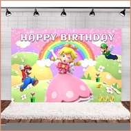 Peach Princess Mario Birthday theme backdrop banner party decoration photo photography background cloth