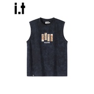 It izzue Original Black Round Neck Batik Vest Men's Summer Loose Sports Breathable Sleeveless Waistc