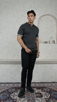 Kaos Polo Pria Lengan Pendek Rajut Premium Katun Smith Berlin Kenzo Knit Modern Fit Tekstur Motif Po