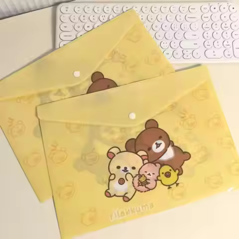2Pcs A4 Rilakkuma Lying Posture Sleep Large Capacity Waterproof Exam Paper Storage Bag Office Study