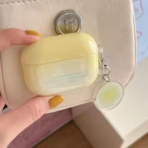 Korea Gradient Lemon Yellow Pendant Round Badge For AirPods Pro 2 Case For AirPods 1 2 3 4 Bluetooth