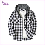 Yoewre Men Winter Shirt Men Flannel Shirt Mens Plaid Hooded Shirt for Daily Wear Perfect for School 