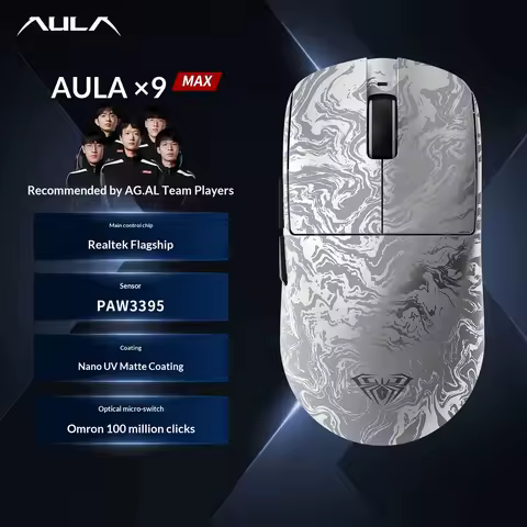 AULA X9 Max Ultra Gaming Mouse Wireless Tri Mode Dual 8KHz 500mAh PAW3950 Lightweight Ergonomic Espo