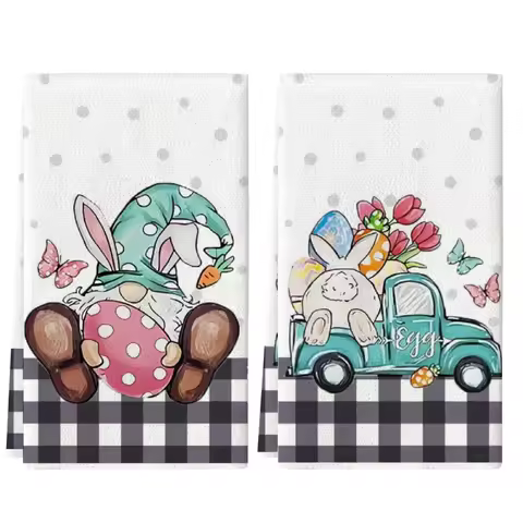 2Pcs, Easter Egg Gnome Kitchen Towels, 40Cm*60Cm Towel Set, Super Absorbent Soft Cleaning Cloth, Coo