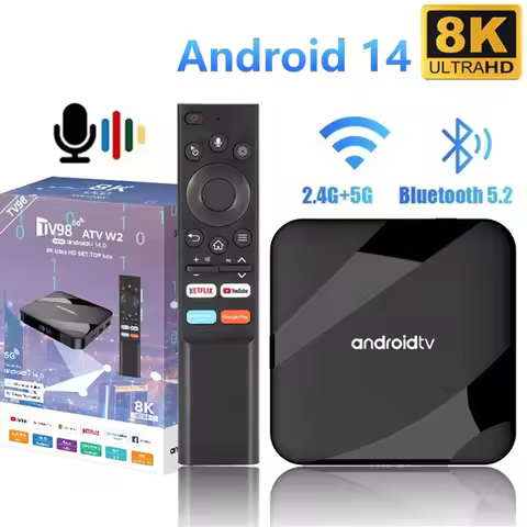 Android 14.0 Smart TV Box 8K HD Smart TV Set-top Box AV1 Dual-WIFI BT Voice remote 3D Video Media Pl