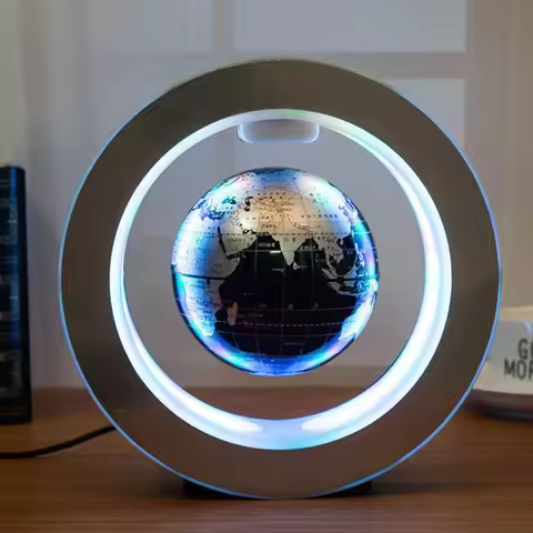 World Globe Pattern Magnetic Levitation Globe LED Rotating Earth Floating Ball Lamp O Shape Bedside 