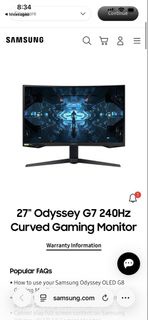 Samsung 27" Odyssey G7 240Hz Curved Gaming Monitor