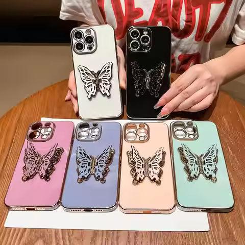 6D Butterfly Holder Stand Plating Silicone Phone Case For OPPO Find X7 Ultra X6 X5 X3 Pro X2 Lite Fi