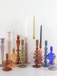 1入口玻璃花瓶式蠟燭台,手工藝品,適用於客廳、民宿、餐桌等地之裝飾,可擺放台燭或生日蠟燭