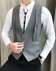 Áo gile áo gile nam áo gile 2 màu đen xám phối 2 dây trước ngực tạo điểm nhấm mang lại trẻ trung san