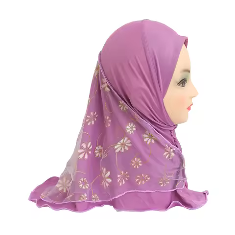 H043 beautiful small girl hijab with flower net cute hijab hats women's caps can fit 2-6 years old g