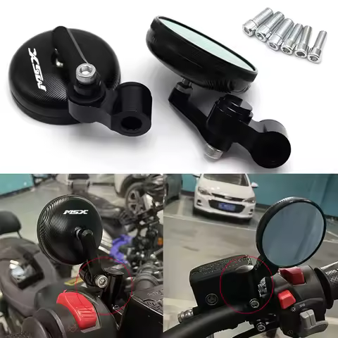 CNC ALUMINUM Mini Retro Motorcycle Rearview Side Mirrors 8mm 10mm Blue Glass For Honda Grom125 MSX12