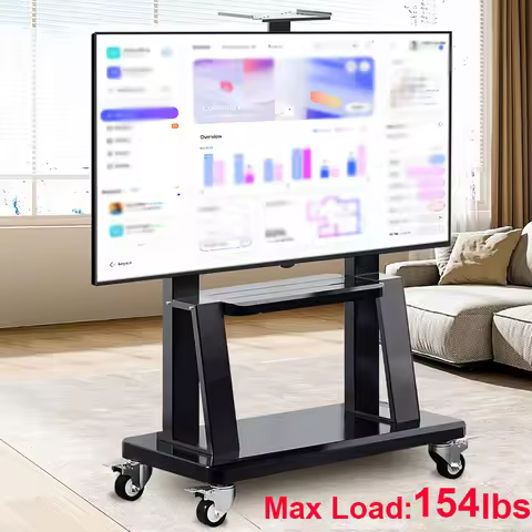 Mobile TV Cart for 32-75 Inch TVs up to 154 lbs Height Adjustable Shelf Rolling Floor Stand with Whe