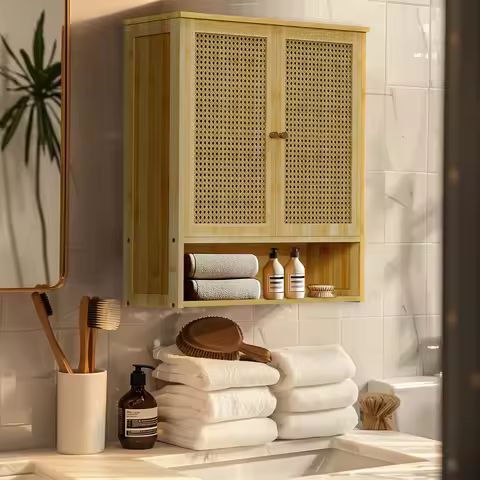 Wooden Storage Cupboard Wall Mounted Medicine Cabinet Unit Kitchen Shelf with Wooden Storage Cupboar