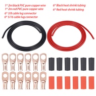 2pcs 2M Wire Battery Power Welding Cable PVC Tinned Copper Wire 6AWG Gauge Thickened Terminals 5/16 