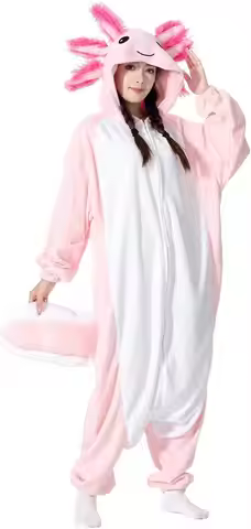 Adult Onesie Axolotl Costume Pajamas Unisex Cosplay Animal Sleepwear Halloween Jumpsuit Gifts Cartoo