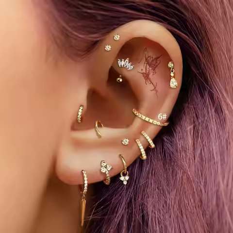 Rook Conch Piercing Helix Tragus Lobe Cartilage Piericing Cone Drop Earring Zircon Ear Hoop Stainles