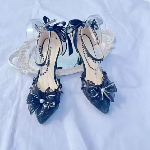 Elegant woman heeled shoes black lolita shoes heels for ladies y2k dress shoes for women High qualit