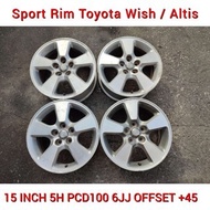 Toyota Sport Rim 15 INCH 5H PCD100 6.0JJ Offset +45 For Toyota Wish Altis Caldina Prius