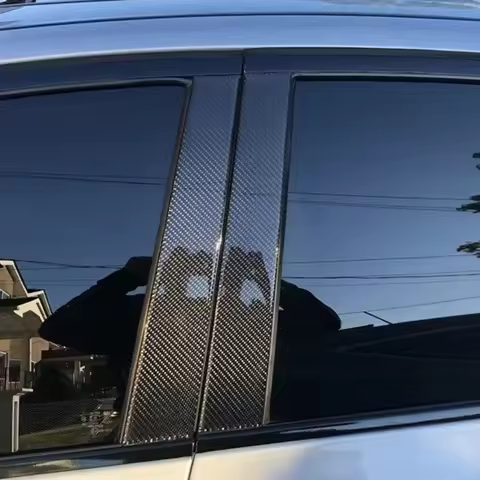 6Pcs Carbon Fiber Look Door Trim Stickers For BMW 5-Series E60 4-Door Sedan 2003-2010 Car Window B C